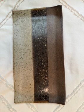 Rectangular Glazed Ceramic Tray - Brown and Cream Stripes